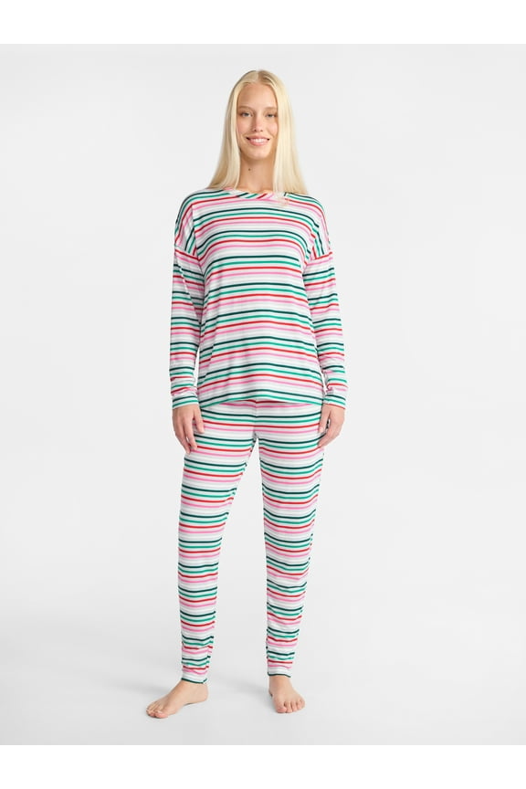 Women's and Women's Plus Holiday Graphic Sleep Tee and Jogger Pants Pajama Set, 2-Piece, Sizes XS-3X
