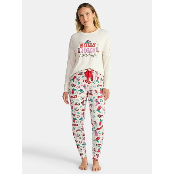 Jaclyn Women's and Women's Plus Holiday Graphic Sleep Tee and Jogger Pants Pajama Set, 2-Piece, Sizes XS-3X