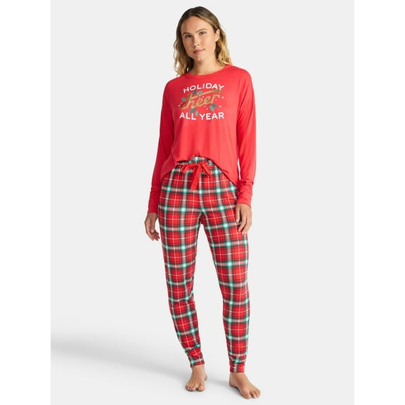 Jaclyn Women's and Women's Plus Holiday Graphic Sleep Tee and Jogger Pants Pajama Set, 2-Piece, Sizes XS-3X