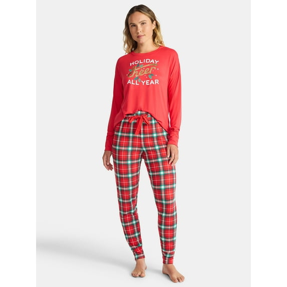 Jaclyn Women's and Women's Plus Holiday Graphic Sleep Tee and Jogger Pants Pajama Set, 2-Piece, Sizes XS-3X