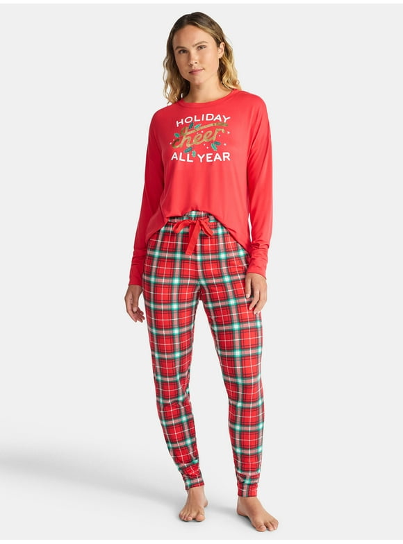 Women's and Women's Plus Holiday Graphic Sleep Tee and Jogger Pants Pajama Set, 2-Piece, Sizes XS-3X