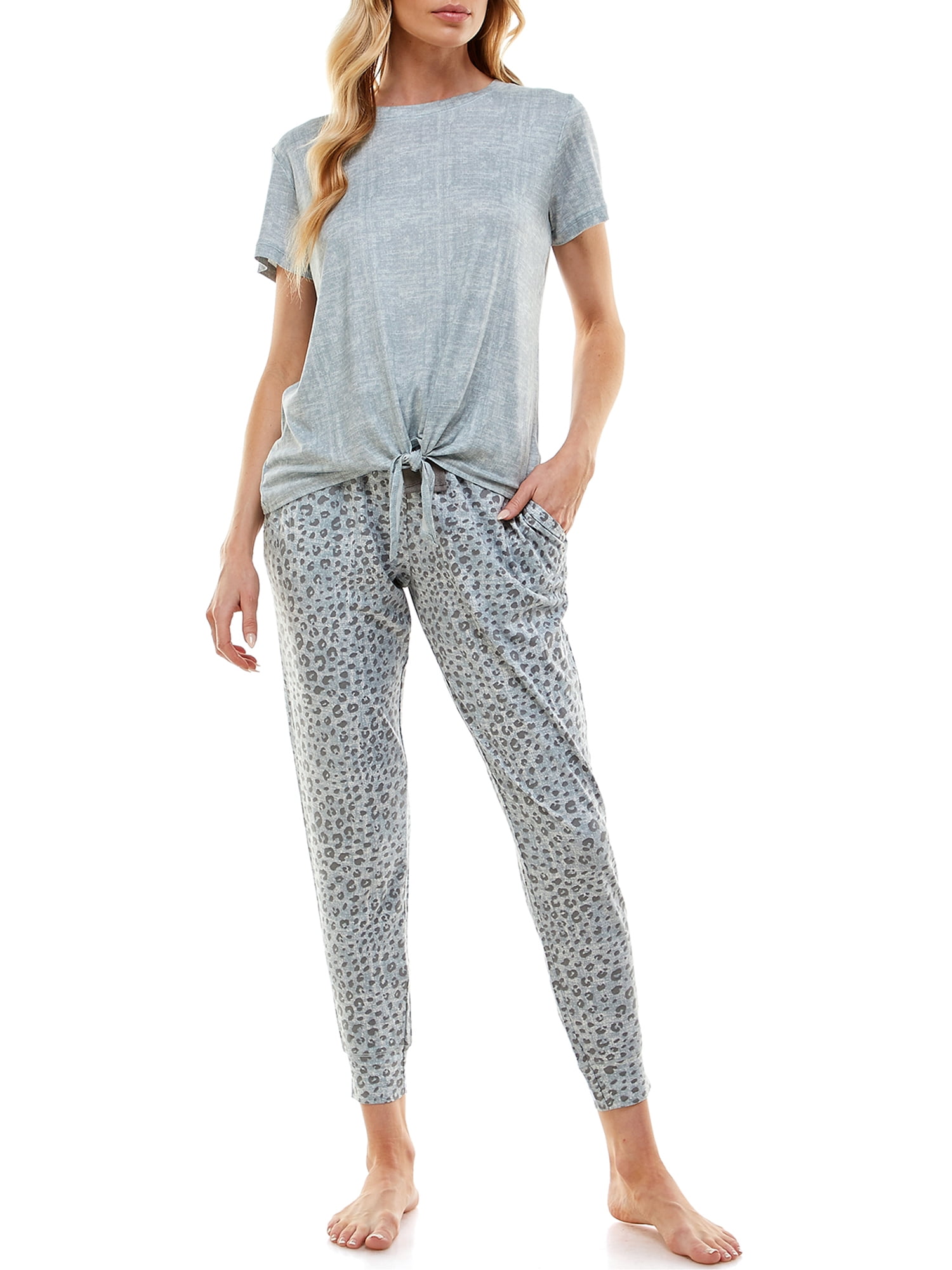 Jaclyn Women's Tie Front T-Shirt and Joggers Lounge Set, 2-Piece ...