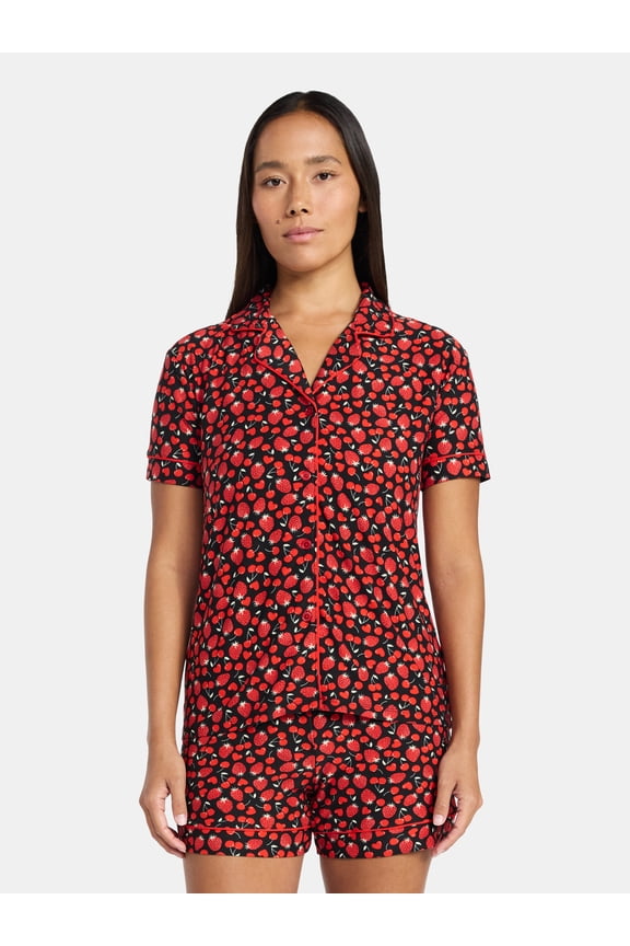 Women's Valentine's Day Notch Collar Top and Shorts Pajama Set, 2-Piece, Sizes S-XL