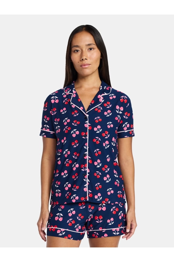 Women's Valentine's Day Notch Collar Top and Shorts Pajama Set, 2-Piece, Sizes S-XL