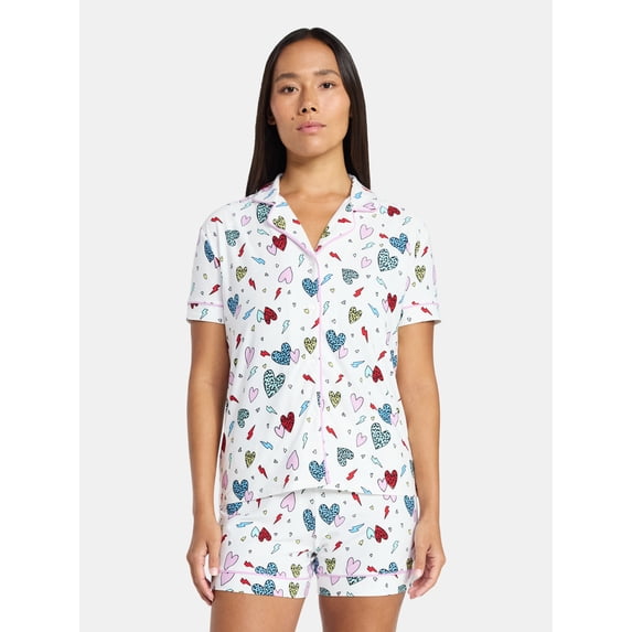 Jaclyn Women's Valentine's Day Notch Collar Top and Shorts Pajama Set, 2-Piece, Sizes S-XL