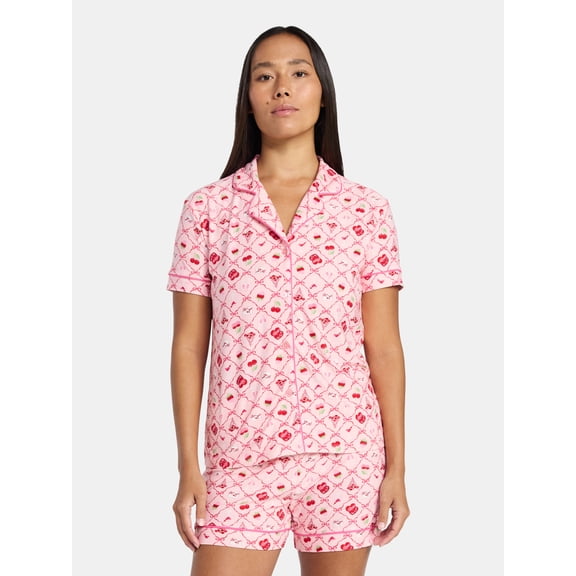 Jaclyn Women's Valentine's Day Notch Collar Top and Shorts Pajama Set, 2-Piece, Sizes S-XL