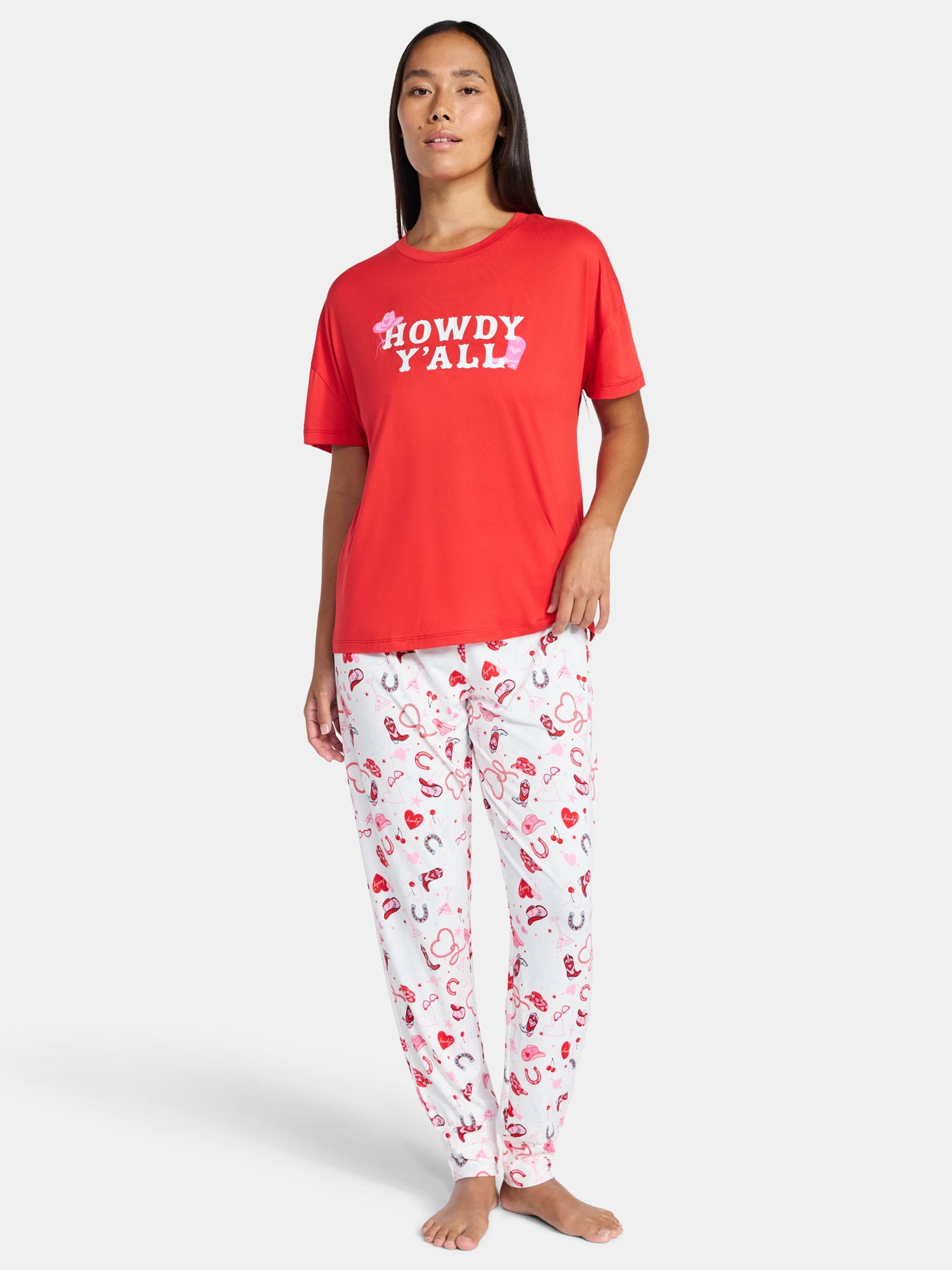Jaclyn Women's Valentine's Day Sleep Tee and Jogger Pants Pajama Set, 2-Piece, Sizes S-XL