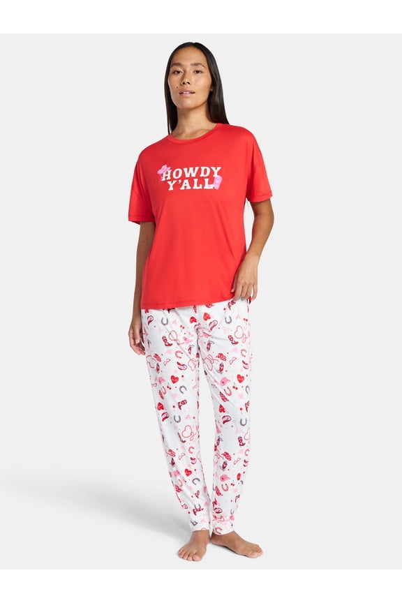 Women's Valentine's Day Sleep Tee and Jogger Pants Pajama Set, 2-Piece, Sizes S-XL