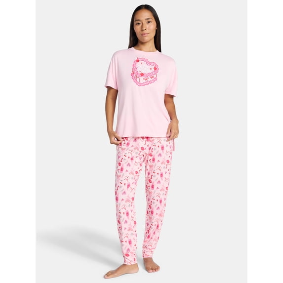 Jaclyn Women's Valentine's Day Sleep Tee and Jogger Pants Pajama Set, 2-Piece, Sizes S-XL