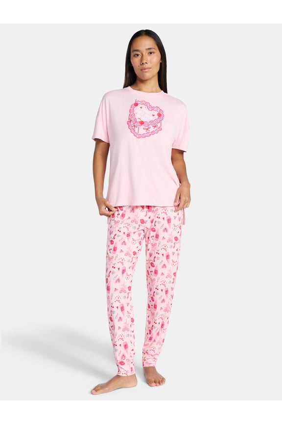 Women's Valentine's Day Sleep Tee and Jogger Pants Pajama Set, 2-Piece, Sizes S-XL