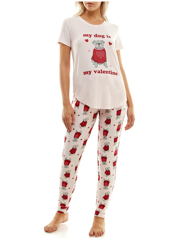 Jaclyn Women's and Women's Plus Dog Valentine SS and Jogger Sleep Set, 2pc.