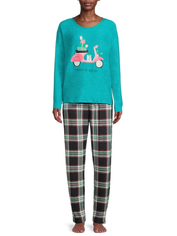 Women's and Women's Plus Holiday Long Sleeve Top and Joggers Set, 2-Piece