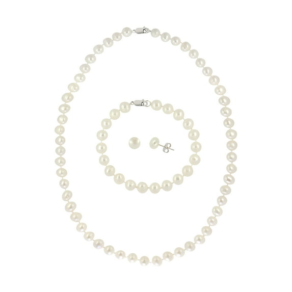 Jacmel Women's 4.5-5mm Freshwater Pearl Sterling Silver Necklace, Bracelet and Earrings 3-Piece Set