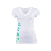 Jaco Womens Kanji Print Slim Fit V-Neck T Shirt, Lightweight MMA Performance Top, Size Small