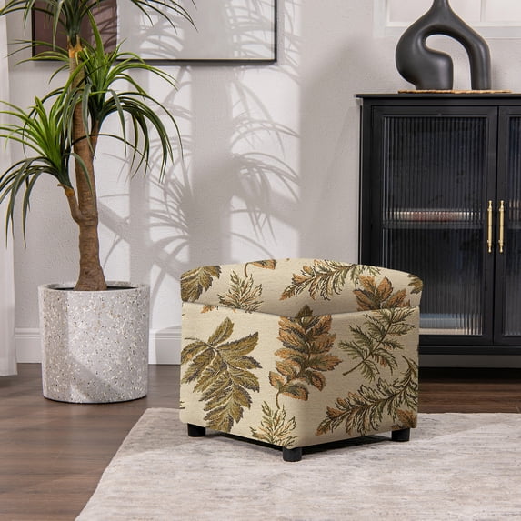 Jacob 18" Storage Cube Ottoman Tan Floral