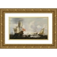 thumbnail image 1 of Jacob Adriaensz. Bellevois 18x12 Gold Ornate Wood Frame and Double Matted Museum Art Print Titled - Dutch Frigates and Boats on the Coast of Vlissingen, 1 of 4