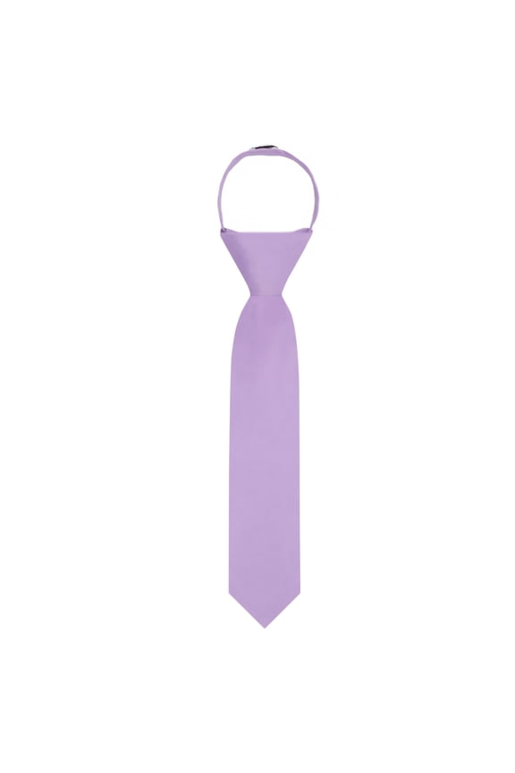 Young Boys' 11 inch Solid Color Pre-Tied Zipper Neck Tie - Lavender