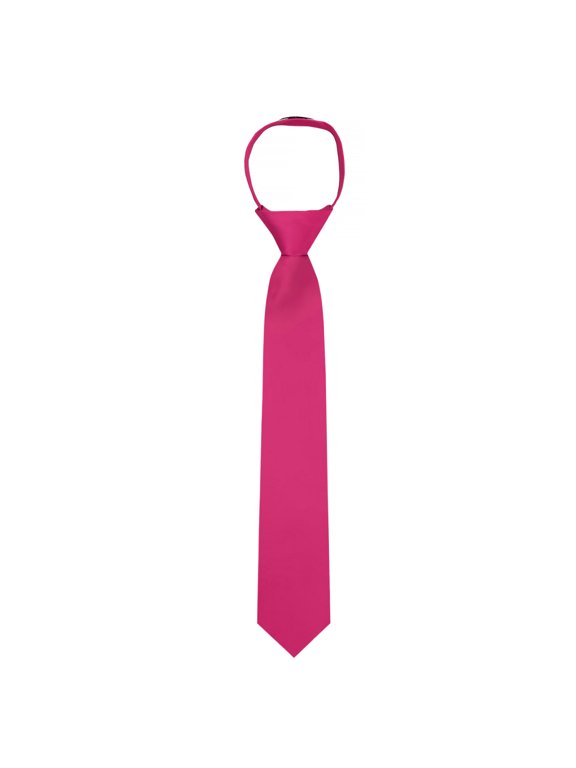 Boys' 14 inch Solid Color Pre-Tied Zipper Neck Tie - Fuchsia Pink