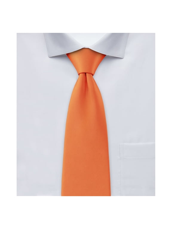 Boy's 14" Pretied Ready Made Solid Color Zipper Tie - Orange