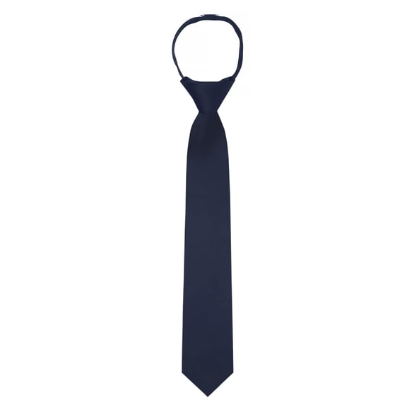 Jacob Alexander Boys' 14 inch Solid Color Pre-Tied Zipper Neck Tie - Navy Blue