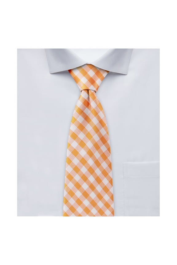Boys' Prep Gingham Checkered Pattern Regular Self-Tie Neck Tie - Orange