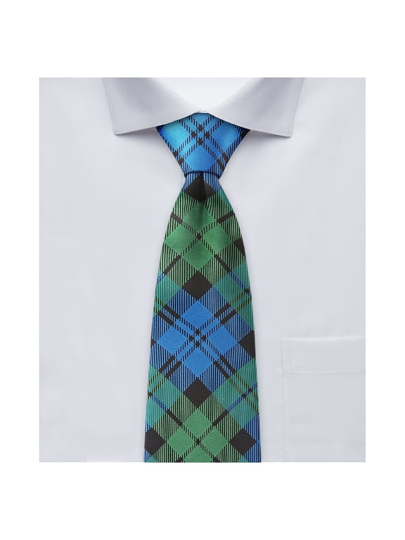 Boys' Prep Royal Tartans Plaid Black Watch Regular Length Neck Tie - Blue Green