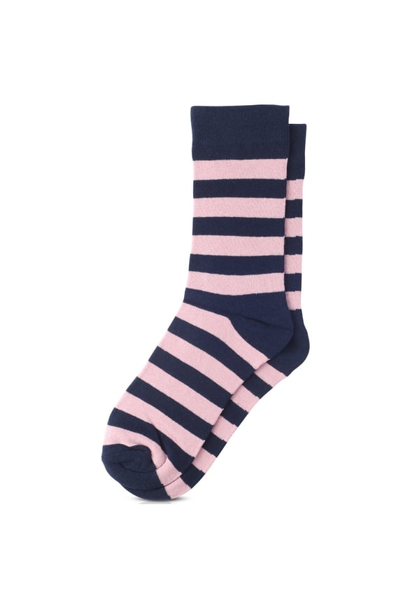 Pair of Men's College Stripe Cotton Dress Socks - Purple Pink Navy