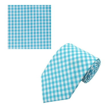Jacob Alexander Gingham Men's Regular Neck Tie and Pocket Square Set - Turquoise