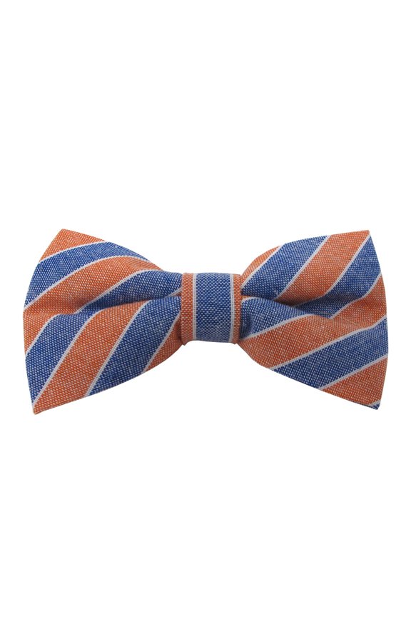 Men's Carson Variegated Diagonal Stripe Pre-Tied Adjustable Banded Bow Tie - Orange and Denim