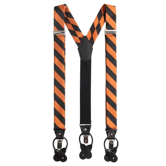 Jacob Alexander Men's College Stripe Y-Back Suspenders Braces Convertible Leather Ends and Clips - Orange Black