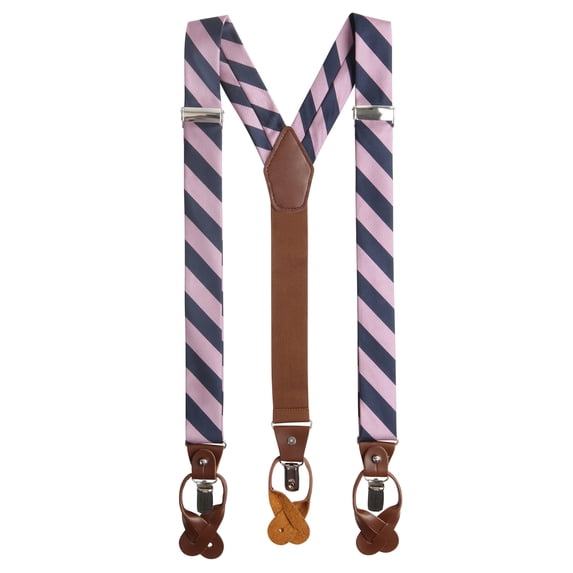 Jacob Alexander Men's College Stripe Y-Back Suspenders Braces Convertible Leather Ends and Clips - Purple-Pink Navy