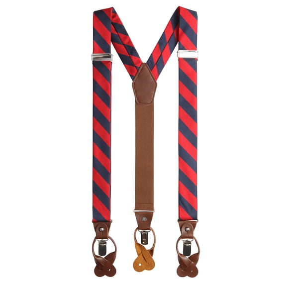 Jacob Alexander Men's College Stripe Y-Back Suspenders Braces Convertible Leather Ends and Clips - Red Navy