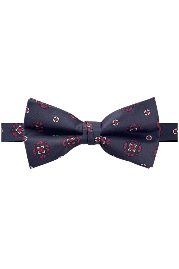Men's Diamond Bloom Pattern Pre-Tied Adjustable Banded Bow Tie - Navy Blue