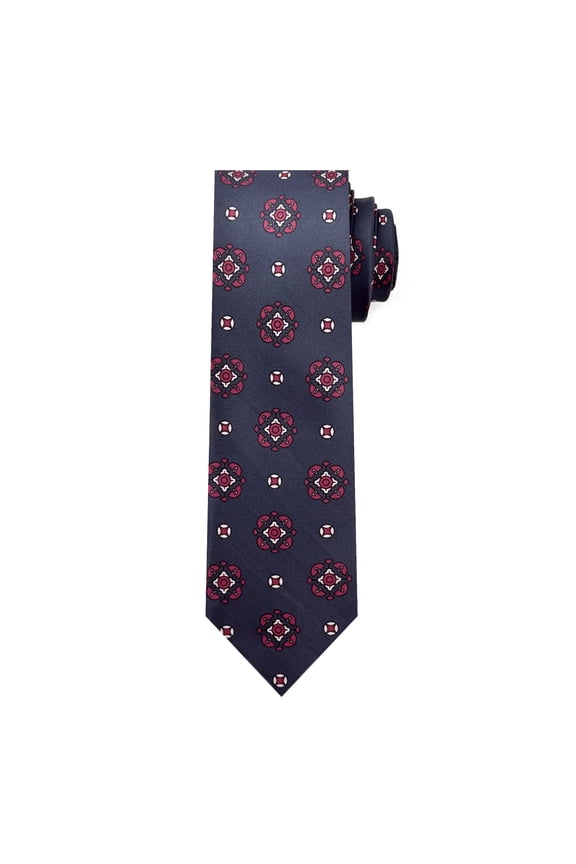 Men's Diamond Bloom Pattern Regular Length Neck Tie - Navy Blue