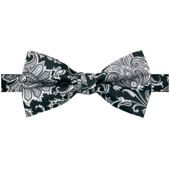 Jacob Alexander Men's English Paisley Pattern Pre-Tied Adjustable Banded Bow Tie - Gray Multi