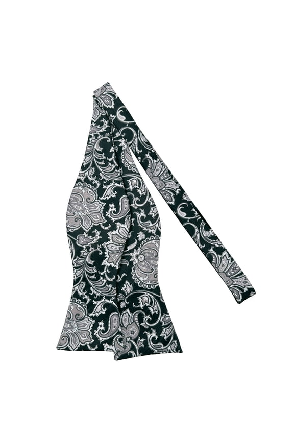 Men's English Paisley Pattern Traditional Freestyle Self-Tie Bow Tie - Gray Multi