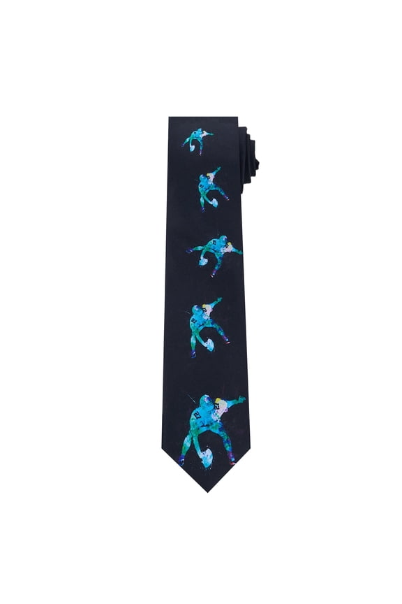 Football Action Watercolor Art Extra Long Neck Tie for Big and Tall Men - Black