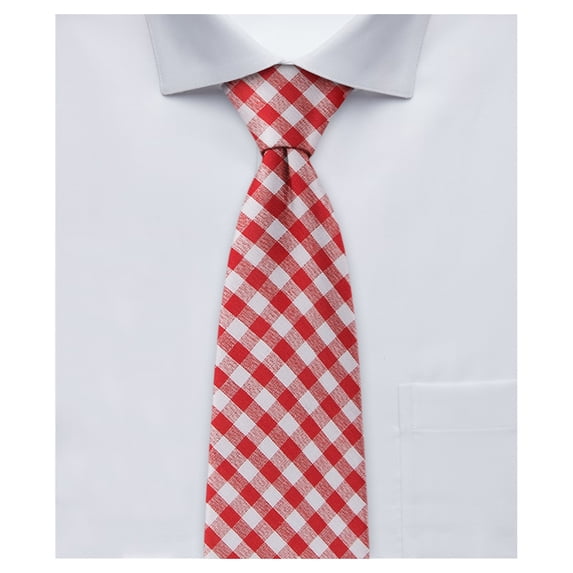 Jacob Alexander Gingham Checkered Pattern Extra Long Neck Tie for Big and Tall Men - Red