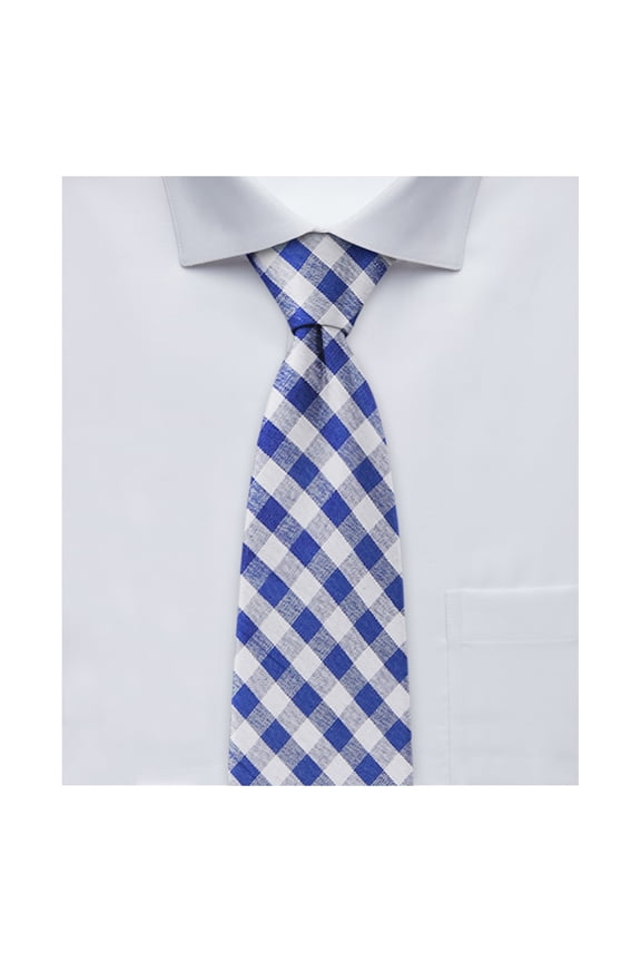 Men's Gingham Checkered Pattern Neck Tie - Slim - Royal Blue