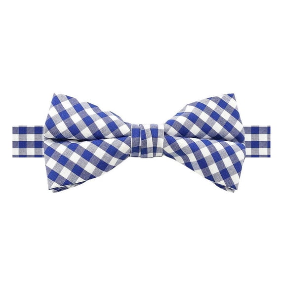 Jacob Alexander Men's Gingham Checkered Pattern Pre-Tied Banded Bow Tie - Royal Blue