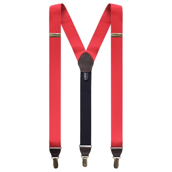 Jacob Alexander Men's Grosgrain Ribbon Leather Clip Y-back Suspenders Braces - Red
