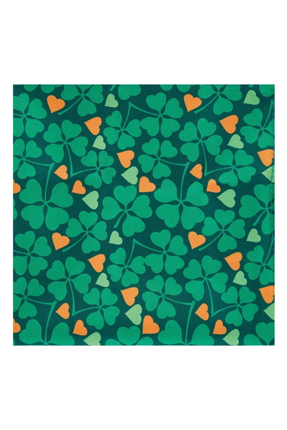 Men's Happy Saint Patrick's Day Four-Leaf Clover Hearts Pattern Pocket Square Handkerchief Hanky - Green