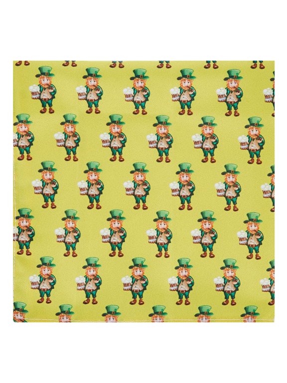 Men's Happy Saint Patrick's Day Leprechaun Holding Drinks Pattern Pocket Square Handkerchief Hanky - Yellow