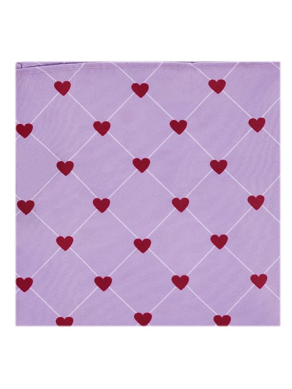 Men's Happy Valentine's Day Grid Hearts Pattern Pocket Square Handkerchief Hanky - Lavender