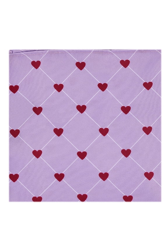 Men's Happy Valentine's Day Grid Hearts Pattern Pocket Square Handkerchief Hanky - Lavender