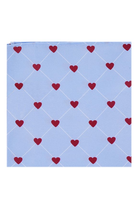 Men's Happy Valentine's Day Grid Hearts Pattern Pocket Square Handkerchief Hanky - Light Blue