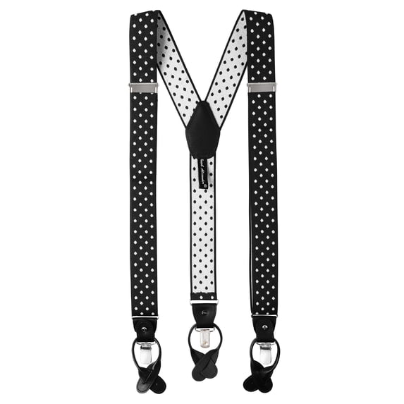 Jacob Alexander Men's Large Dots Y-Back Suspenders Braces Convertible Leather Ends Clips - Black White