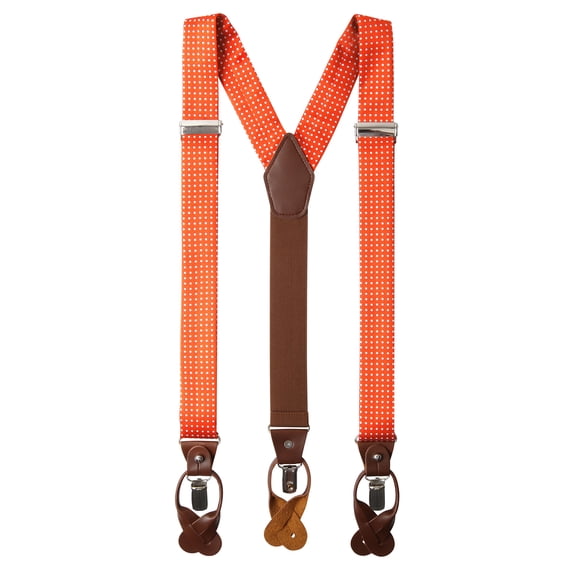 Jacob Alexander Men's Polka Dot Y-Back Suspenders Braces Convertible Leather Ends and Clips - Bright Orange