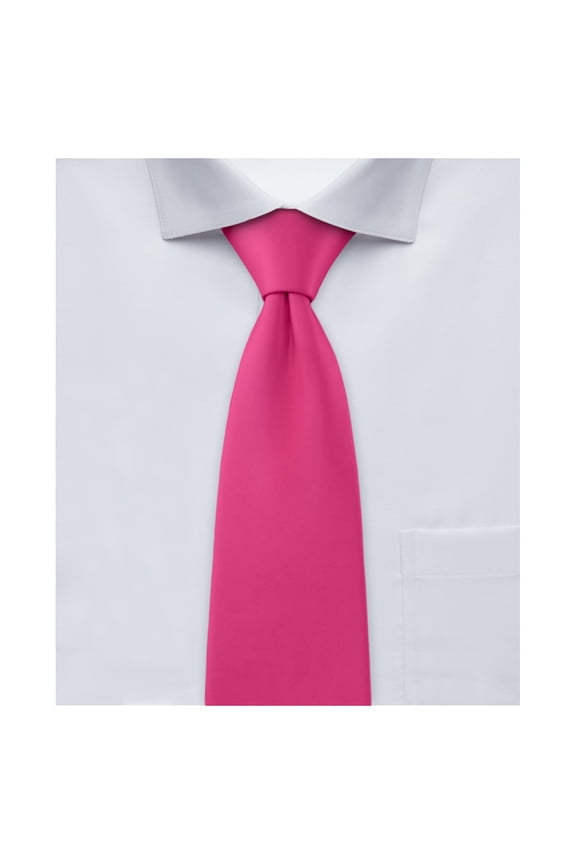 Men's Solid Color Pre-Tied Zipper Neck Tie - Fuchsia Pink