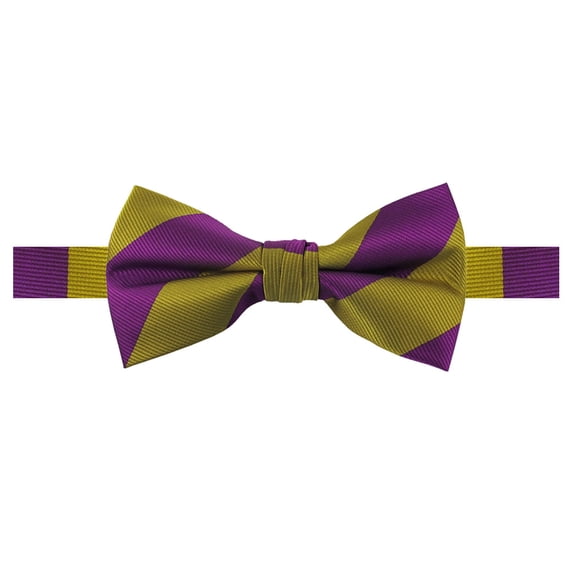 Jacob Alexander Men's 1-Inch College Stripe Woven Pre-Tied Adjustable Banded Bow Tie - Gold Purple